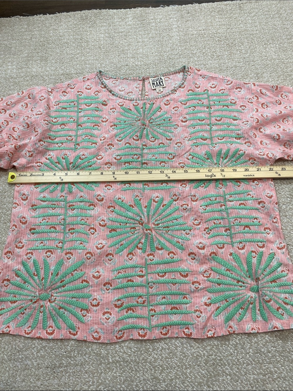 Sister Mary Elena Pink Green Embroidered Cotton Blouse Top Boho XS - Picture 11 of 16